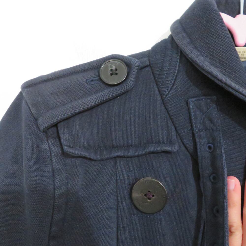 Burberry Brit Women Sz 4 Navy Blue Cotton Double Breasted Peacoat - Picture 7 of 11